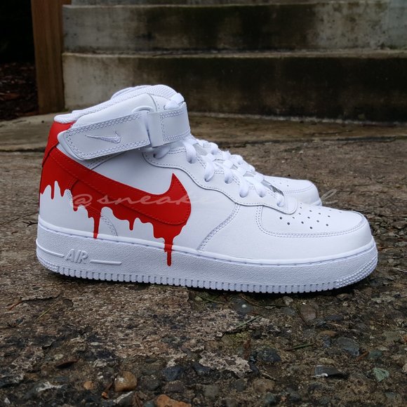 Nike Air Force 1 Mid Red Paint Drip Custom NWT - Picture 2 of 7